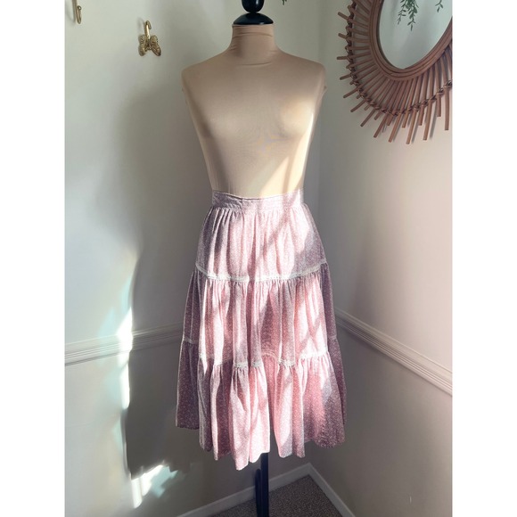 Vintage Dresses & Skirts - Vintage 70s Handmade Floral Ruffle Tiered Midi Skirt